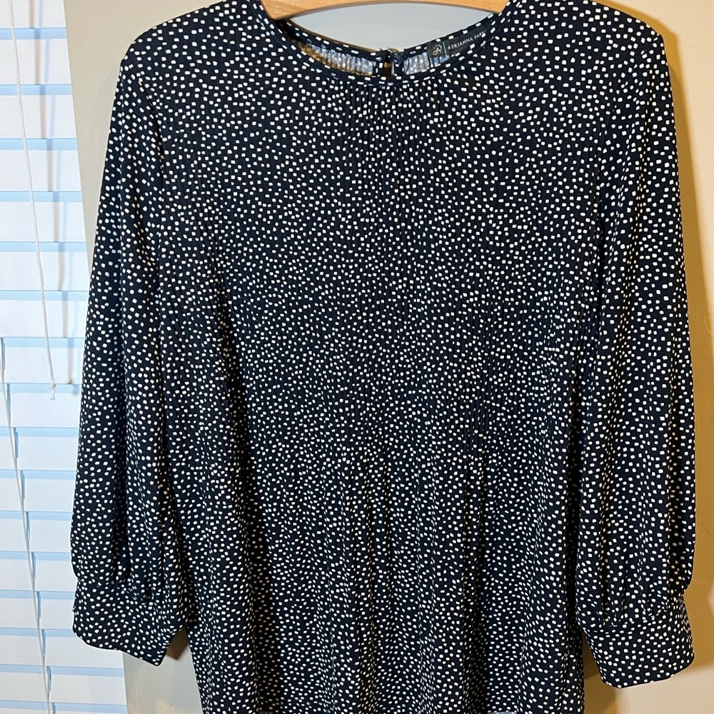 Adrianna Papell Navy and White Polka Dot Dress